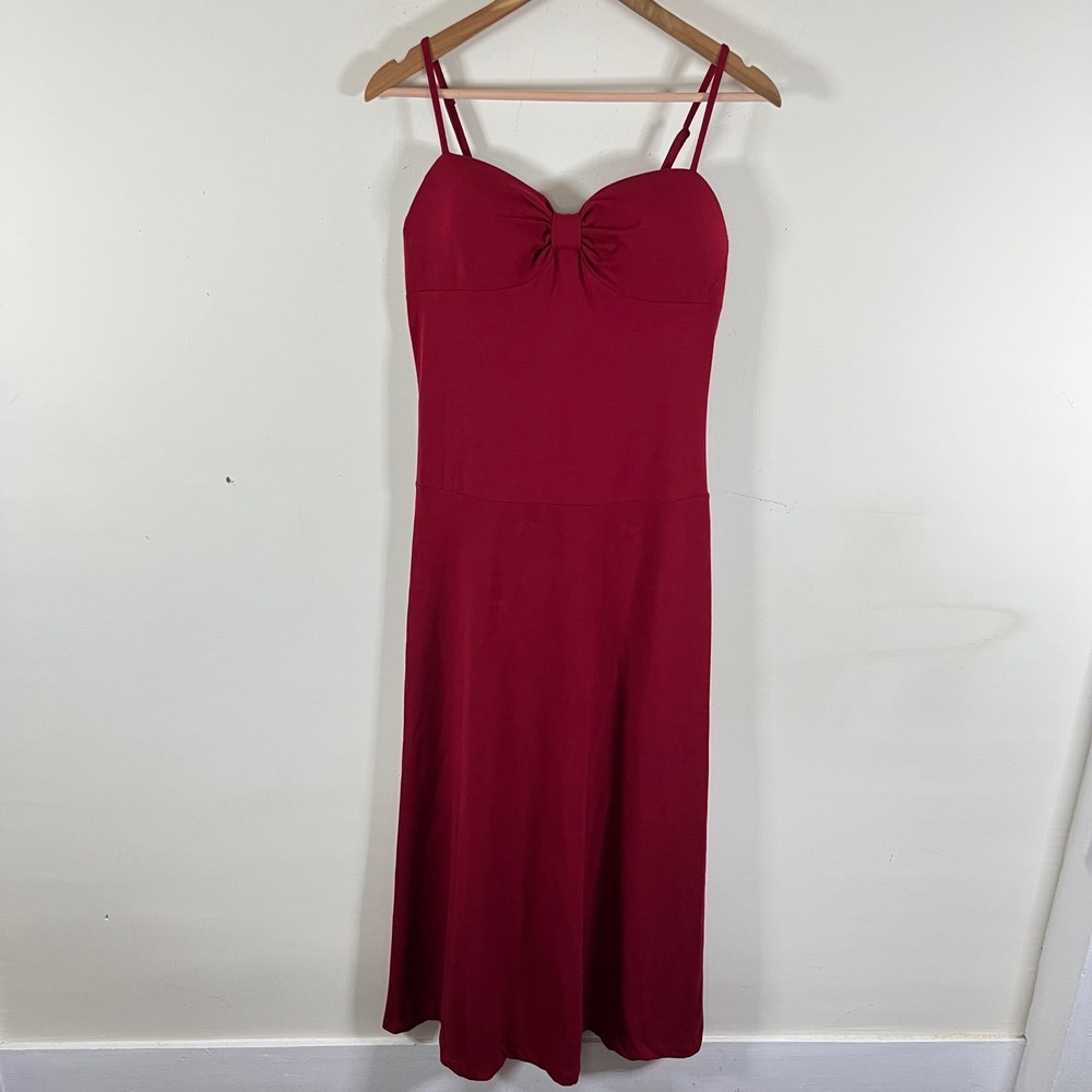 Vintage Y2K Shape FX Drop Waist Wine Red Sleeveless Maxi Dress Romantic Womens 8